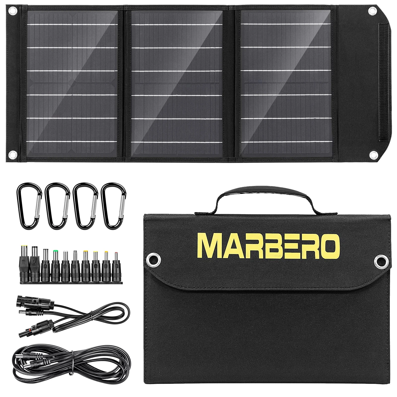MARBERO 30W Solar Panel, Foldable Solar Panel Battery Charger for Portable Power Station Generator, iPhone, Ipad, Laptop, QC3.0 USB Ports & DC Output(10 Connectors), Black, MBSP30