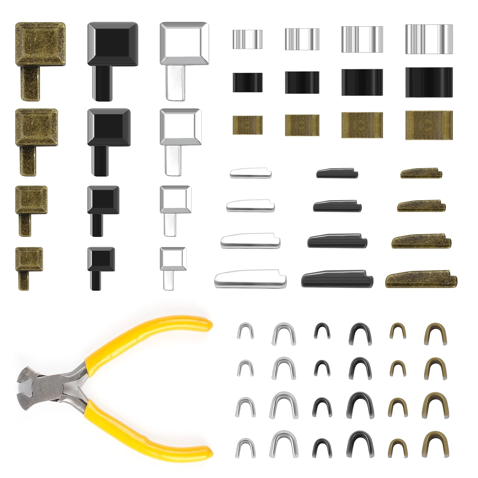 60Pcs Zip Set, Insertion Pin Zipper Bottom, Zipper Stopper, Metal Zipper Head Sliders Retainer with 1Pcs Zipper Install Pliers Tool for Sewing Clothing Crafts(Silver, Black, Bronze)