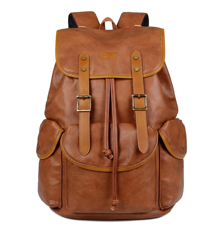 Baosha Leather 15.6 inch Laptop Backpack School College Computer Rucksack Satchel Bookbag Travel Business Casual Daypack CN-01 - brown -
