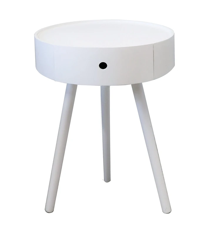 ASPECT Anika Round Bedside/End/Lamp Table With One Drawer,White