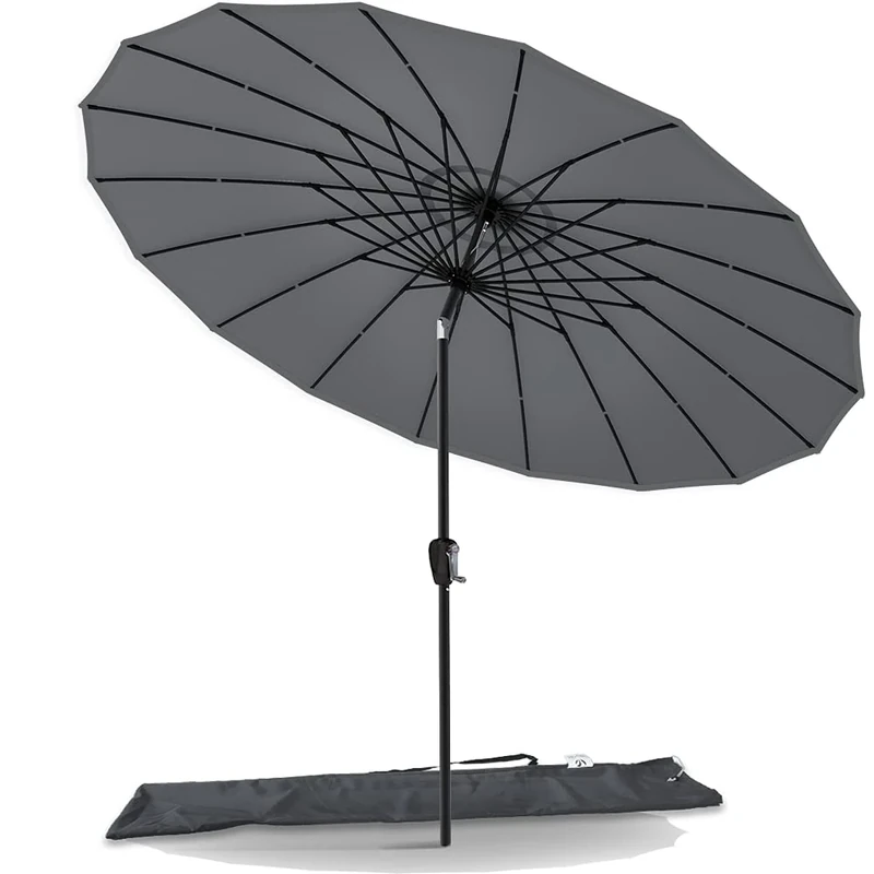 VOUNOT 2.7m Shanghai Garden Parasol, Outdoor Patio Table Tilting Parasol Umbrella, with Crank Handle, Protective Cover, 18 Sturdy Ribs, Grey