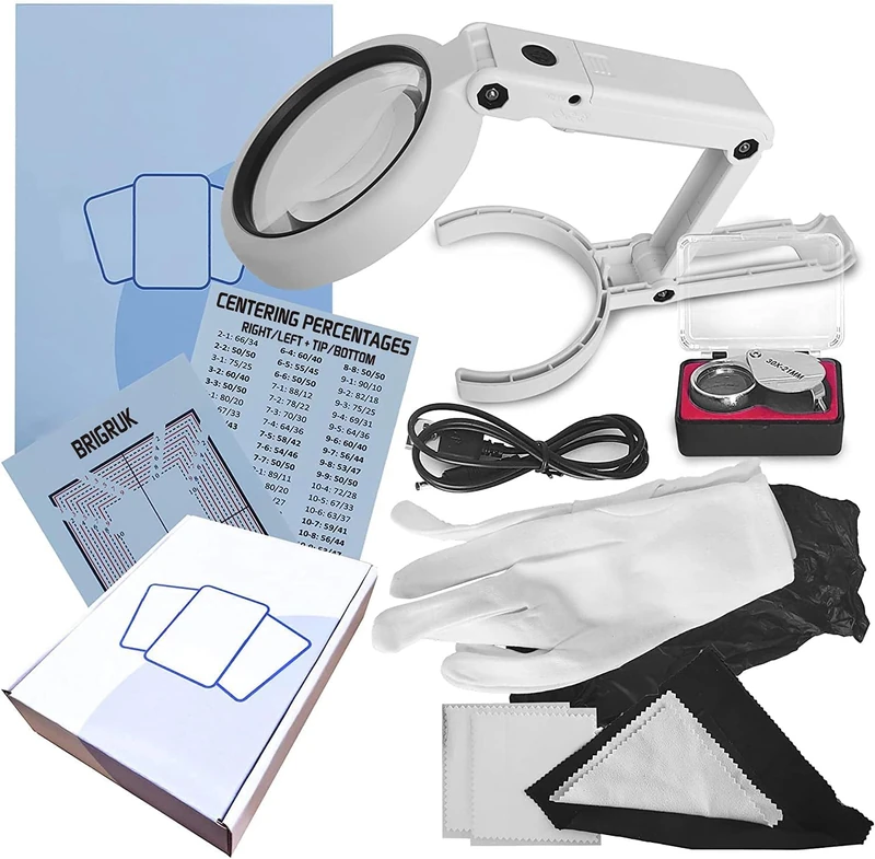 Sports Card Grading Kit Centering Tool, LED Magnifying Table Lamp for Handsfree, High Intensity Magnifying Loupe, Microfiber Cloth - Image 1