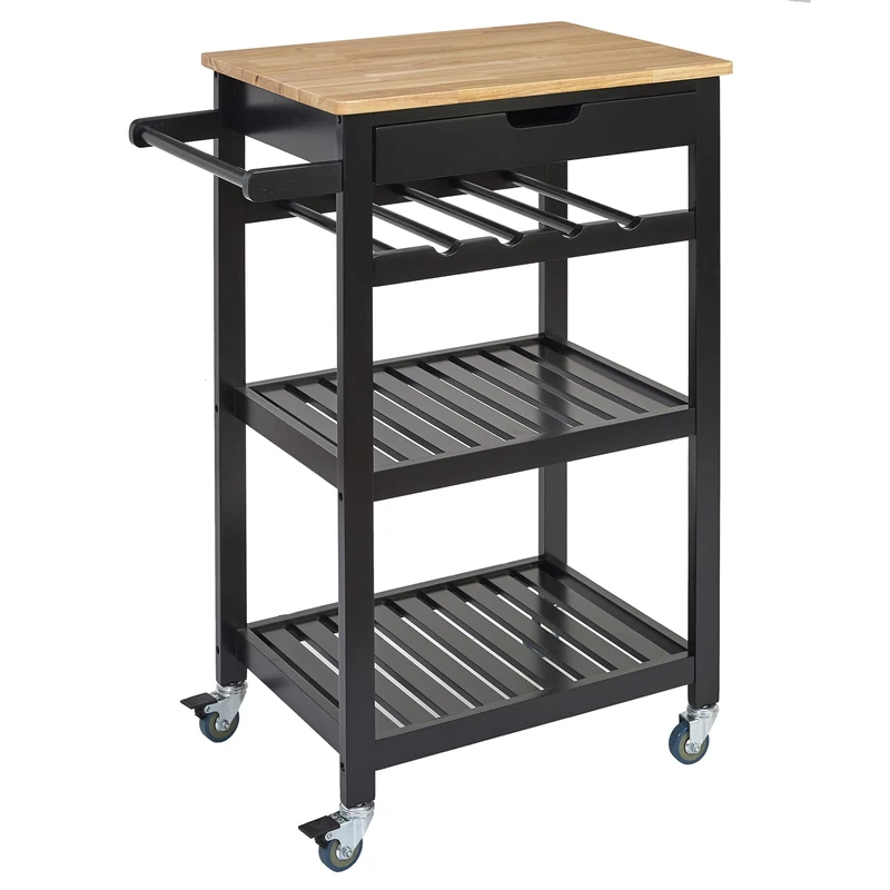 Home Deco Factory HD7102 Trolley on Wheels, Portable Storage for Kitchen Dining Room, Black-Wood, 40 x 62.5 x 85.5 cm - Image 1