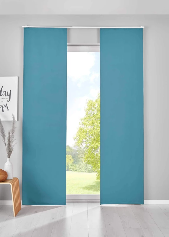 Gardinenbox Newyork 202020680-2 Set of 2 Blackout Sliding Curtains, H x W 225 x 60 cm, Petrol Panel Carrier, Opaque Thermal Sliding Curtain