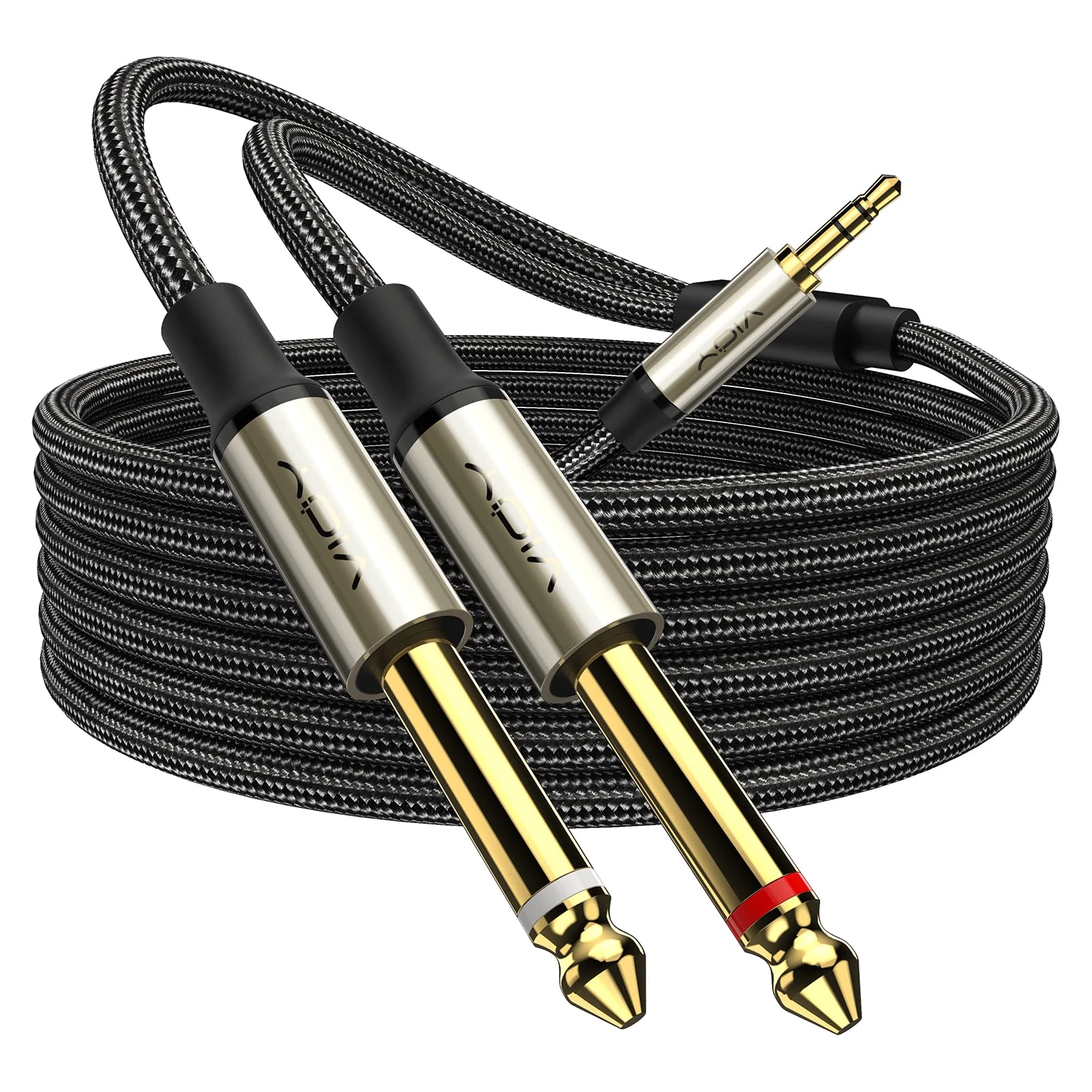 3.5mm to 6.35mm Audio Cable[5 M], 1/8’’ Stereo TRS to Dual 1/4’’ Mono TS Jack Y Splitter Adapter Braided Gold-Plated Digital Interface Instrument Cable for Mixer, Guitar, Amplifier, Audio Recorder