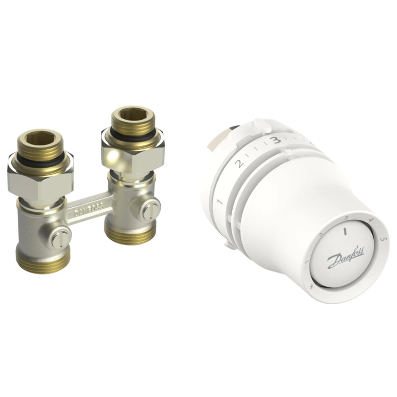 Danfoss Redia 015G5132 Combination Set Radiator Thermostat + Valve in Straight Design for Radiators with Floor Connection and Valve Insert M30