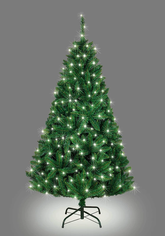 8ft/2.4m Pre-Lit Green Bushy Imperial Pine Artificial Deluxe Christmas Tree Hinged Branches 1396 Pencil Point Tips with 352 White LEDs Metal Stand Xmas Home Decorations