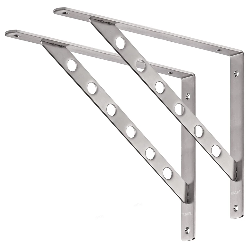 YUMORE 2 Pack Heavy Duty Stainless Steel Shelf Brackets 16" Max Load 250kg