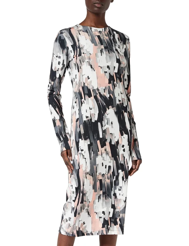 Just Cavalli Women's Abito aderente a Maniche Corte Cocktail Dress, Nude/Black, 8