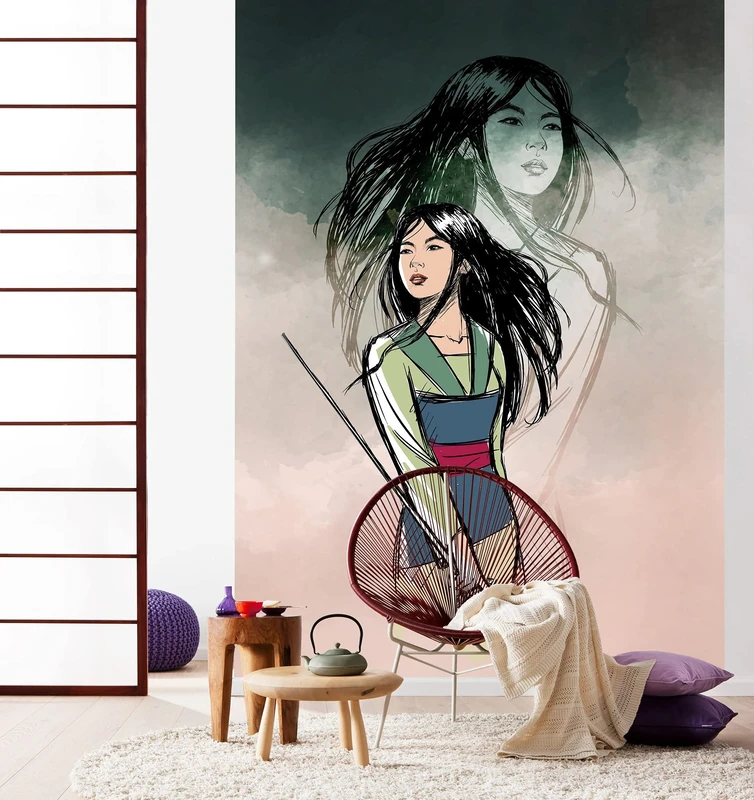 Komar Disney IADX4-083 Non-Woven Photo Wallpaper - Brave Mulan - Size: 200 x 280 cm (Width x Height) - Girl Princess Children's Room Wallpaper