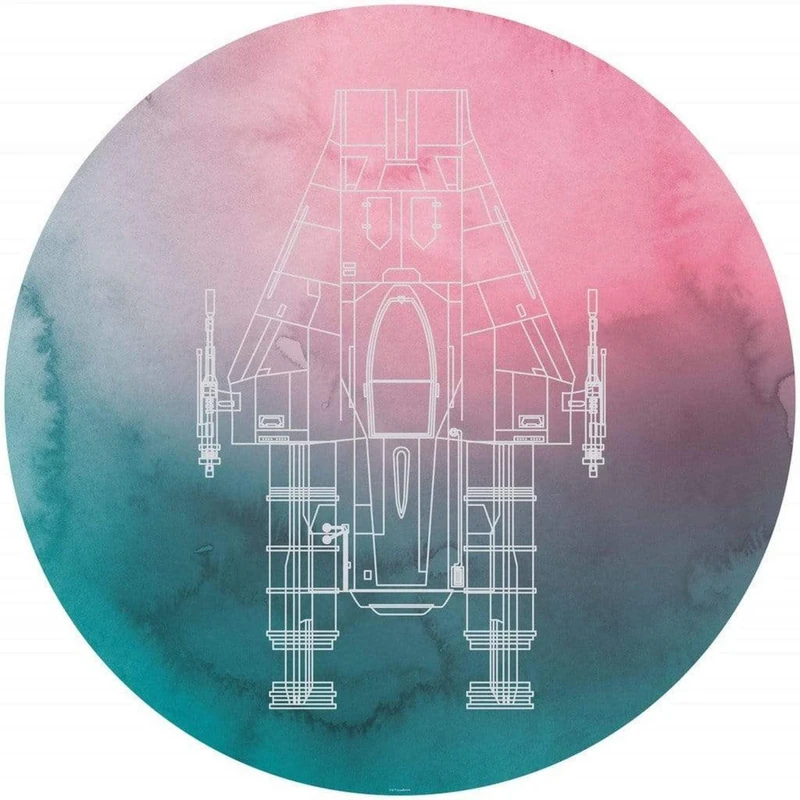 Komar DOT DD1-026 Round and Self-Adhesive Fleece Photo Wallpaper Star Wars A-Wing Diameter 125 cm Children's Wallpaper Building Plan Wall Sticker