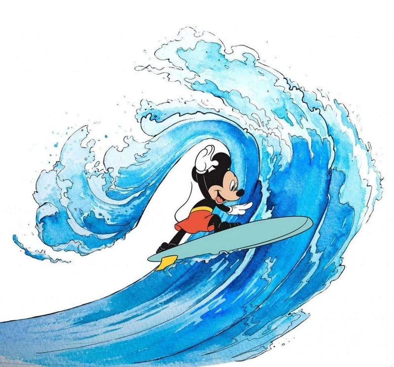 Komar Disney Mickey Surfing IADX6-007 Non-Woven Photo Wallpaper Size: 300 x 280 cm (W x H) Mouse, Surfing, Wave, Sea, Children's Room Wallpaper