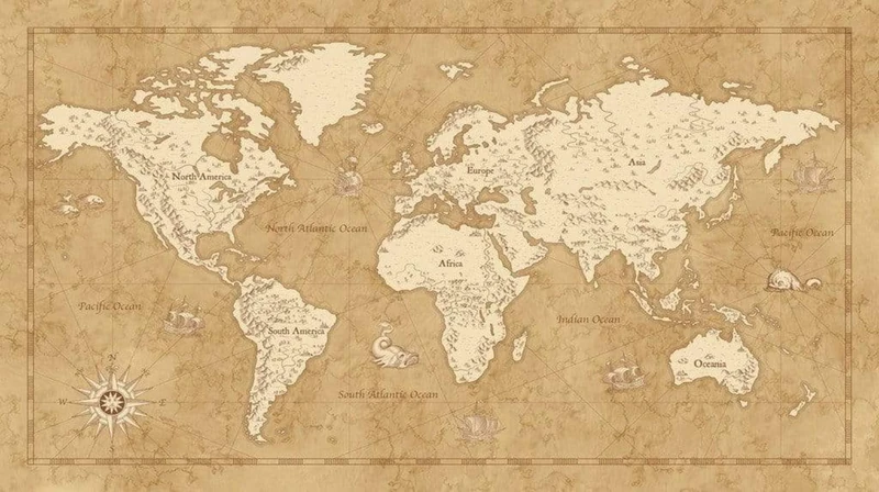 Komar IAX10-0027 Non-Woven Photo Wallpaper Vintage World Map Size 500 x 280 cm (Width x Height)