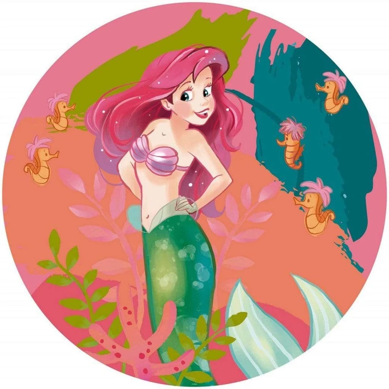 Komar Disney DOT Round Self-Adhesive Non-Woven Photo Wallpaper Disney Ariel Happy Coral Diameter 125 cm Mermaid Children's Wallpaper Children's Bedroom Wall Sticker DD1-017