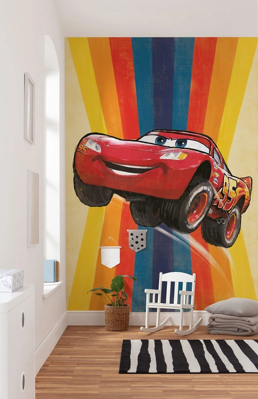 Komar Disney Fleece Photo Wallpaper Cars Jump - Size: 200 x 280 cm (Width x Height) - Car, Boys' Room, Red, Children's Room Wallpaper - IADX4-055