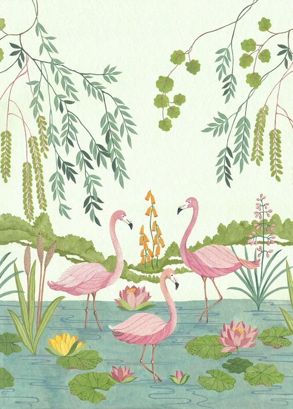 Komar IAX4-0044 Non-Woven Photo Wallpaper with Flamingo Vibes Design Size: 200 x 280 cm (W x H)