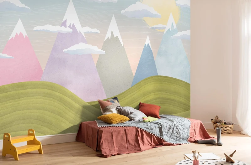 Komar Hilltops IAX8-0032 Non-Woven Photo Wallpaper Size: 400 x 280 cm (Width x Height) Colourful Mountains Dreams Children's Room Wallpaper