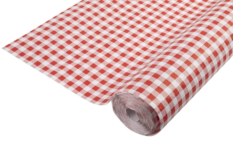 Disposable tablecloth in embossed paper - Unique, aesthetic and deep embossing - Roll 6 M long and 1.18 M wide - Made in France - Red gingham