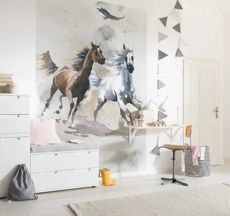 Komar IAX4-0030 Non-Woven Photo Wallpaper Wild Ride Dimensions 200 x 280 cm (W x H) Horses/Wild Horses/Girls/Children's Room