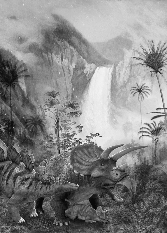 Komar Dino Non-Woven Photo Wallpaper Jurassic Waterfall Dimensions 200 x 280 cm (width x height) Dinosaur Jurassic Waterfall Wallpaper Children's Room Wallpaper IAX4-0020 - Image 1