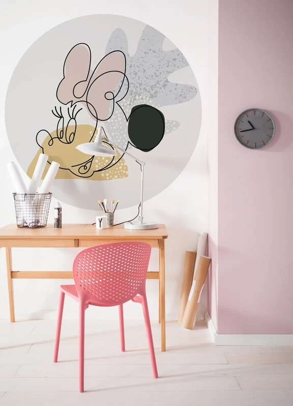 Komar Disney Dot Round and Self-Adhesive Fleece Photo Wallpaper by Disney - Minnie Line Art - Diameter 125 cm - Children's Room Wall Sticker - DD1-042