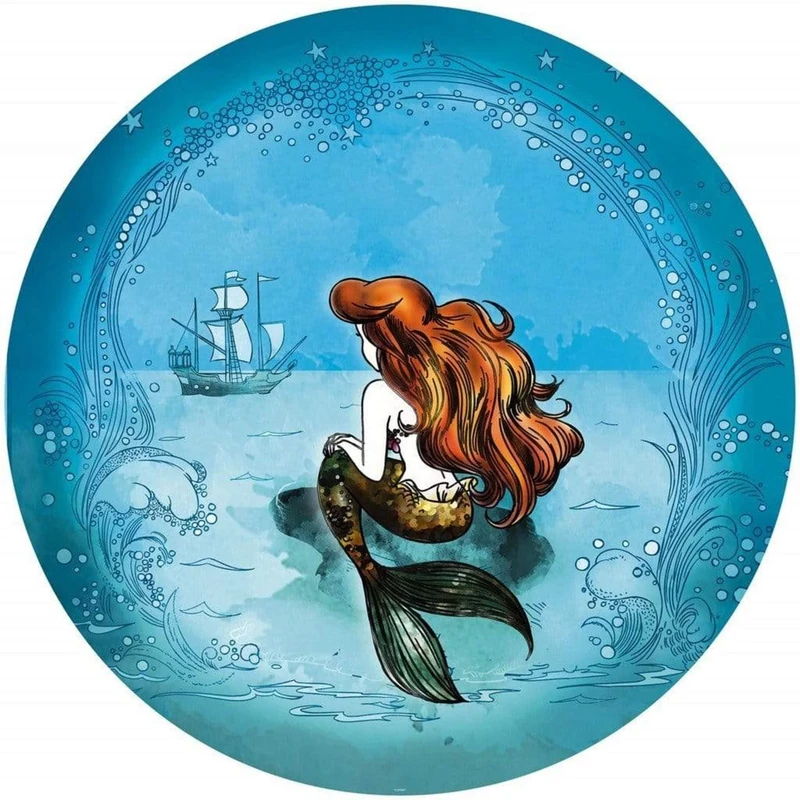 Komar Disney DD1-020 Round Self-Adhesive Fleece Photo Wallpaper by Disney - Ariel Dreaming - Diameter 125 cm - Mermaid Girl Room - Children's Wallpaper
