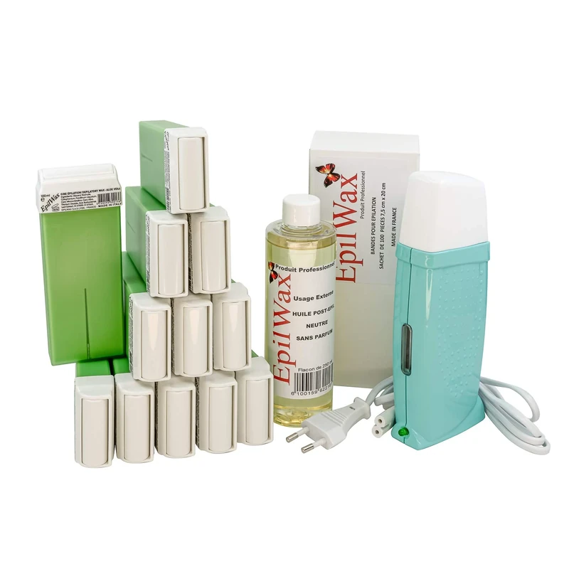 EpilWax Royal Depilatory Kit Complete with: Professional Wax Heater, 12 Roll-On Waxes 100 ml with Aloe Vera, 100 Depilatory Strips, 1 Bottle of 250 ml After Wax Oil (Royal Aloe Vera 12)
