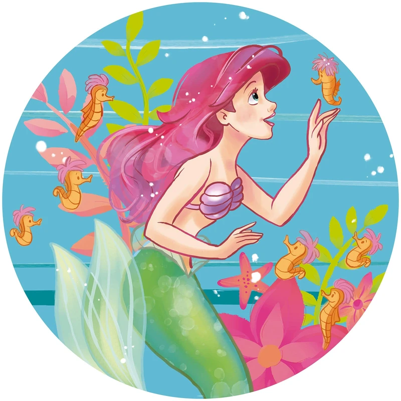 Komar Disney DOT Round Self-Adhesive Non-Woven Photo Wallpaper by Disney Ariel Seahorses Diameter 125 cm Diameter Children's Bedroom Wall Sticker DD1-016