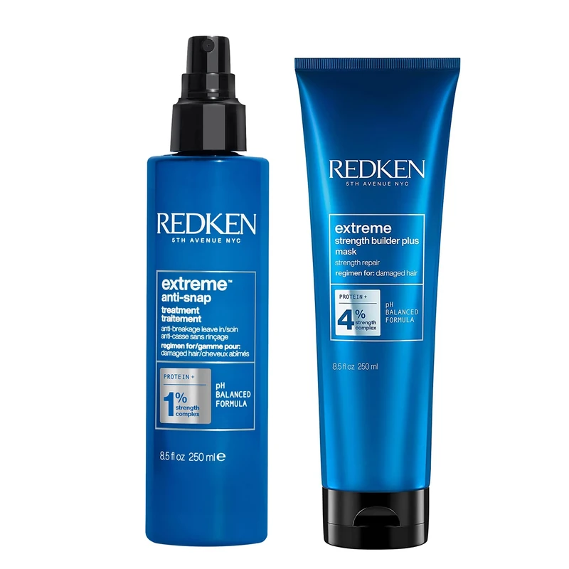 REDKEN Extreme, Anti Snap Treatment 250 ml & Strength Builder Plus 250 ml, For Split Ends & Distressed Hair, Damaged Hair Treatment Set