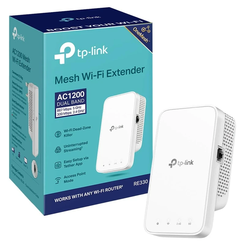 TP-Link RE330 AC1200Mbps WiFi Extender Booster, Ethernet Port, EasyMesh, WiFi Booster Range Extender, Internet Booster, Access Point, Works with Any WiFi Router, App Control Easy Setup, UK Plug
