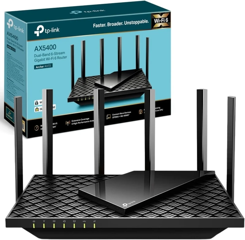 TP-Link Archer AX73 AX5400Mbps WiFi 6 Router, 4x Gbps LAN Ports 1x WAN Port, Dual-Band 6-Stream WiFi Router, 1x USB 3.0 Port, Connect up to 200 Devices, Gaming Xbox/PS5/Stream 8K, OneMesh & HomeShield
