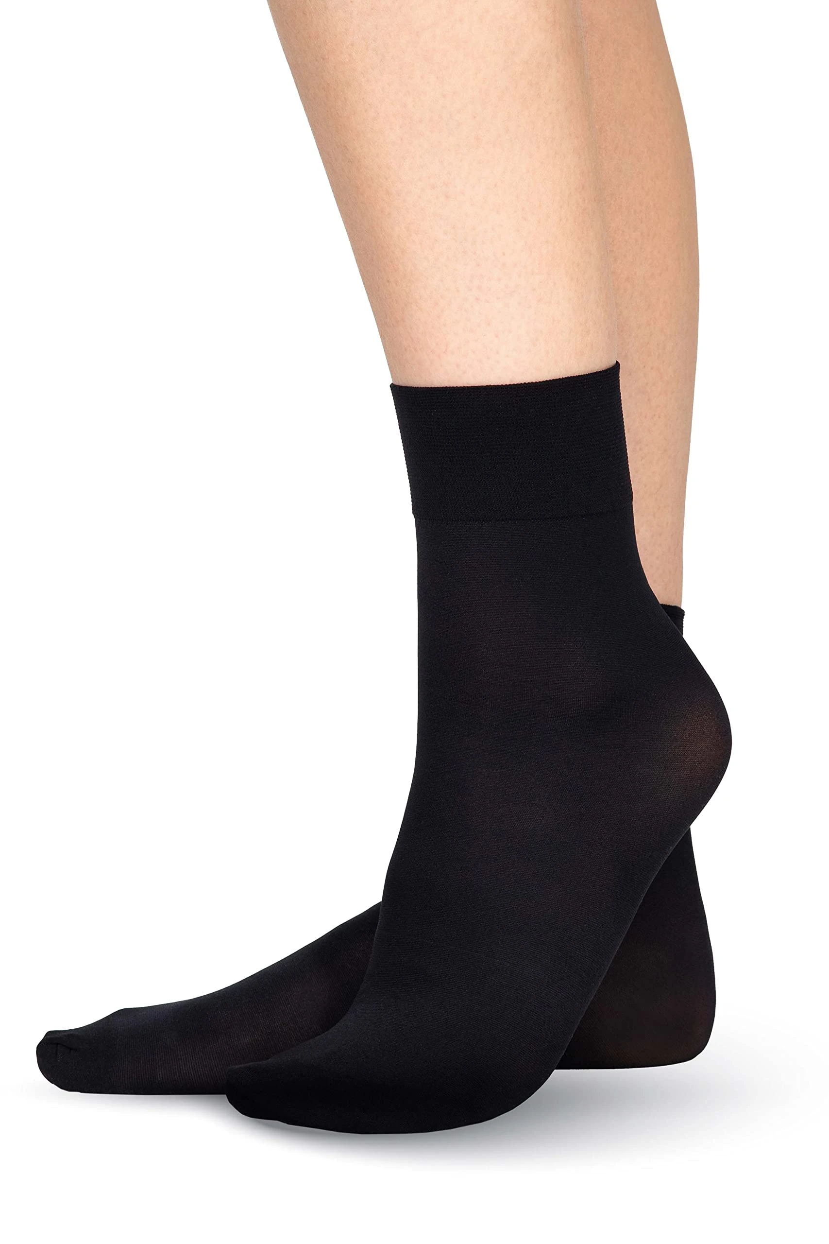 LORES Women’s Microfiber Opaque Tight Socks Crew Length 60 Denier Anti-pressure Band Ankle High Hosiery, Black