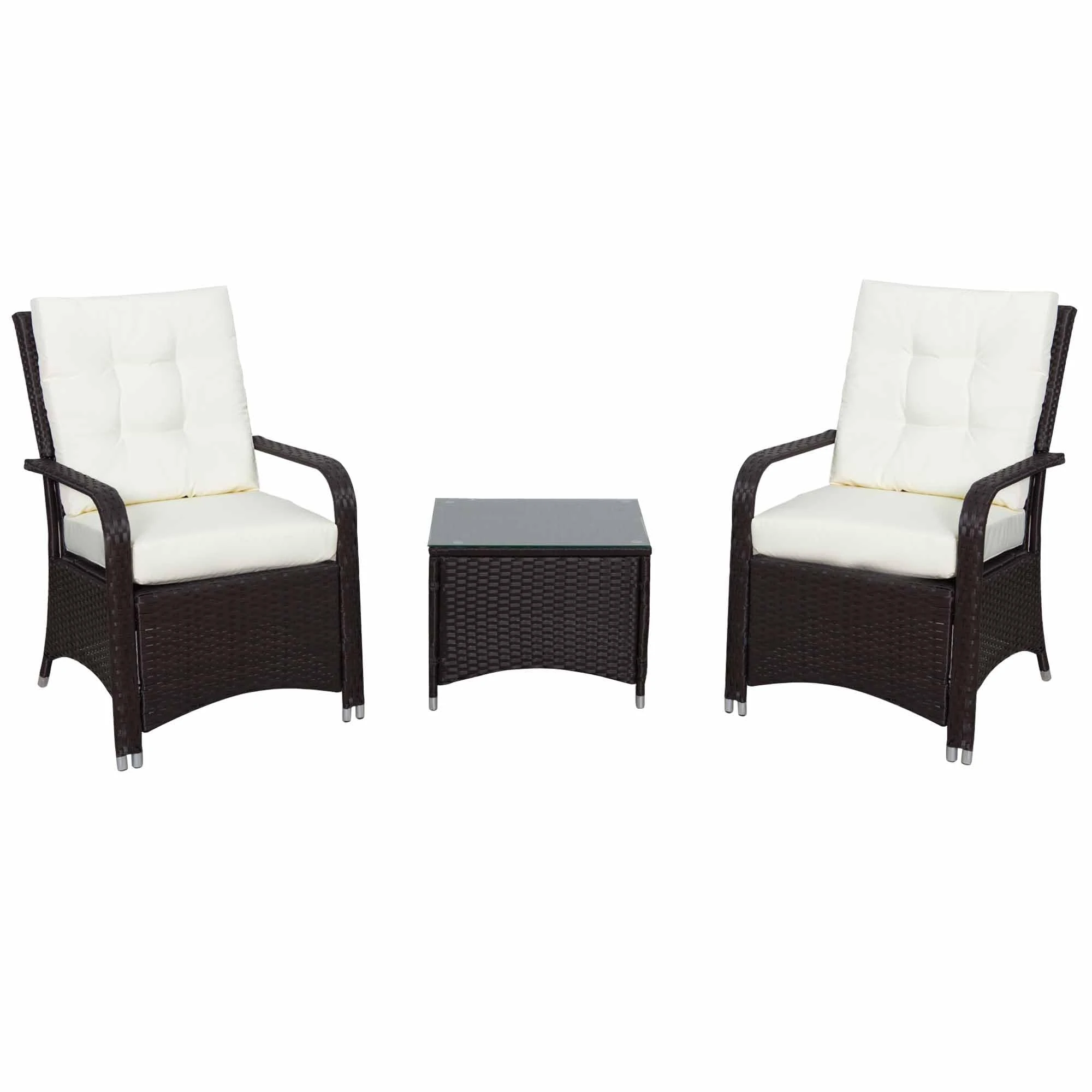 Outsunny 3 Pieces Rattan Bistro Set with Furniture Cover, Wicker Garden Furniture Set, Glass Top Coffee Table and Chairs with Cushions for Outdoor, Patio, Balcony, Cream White