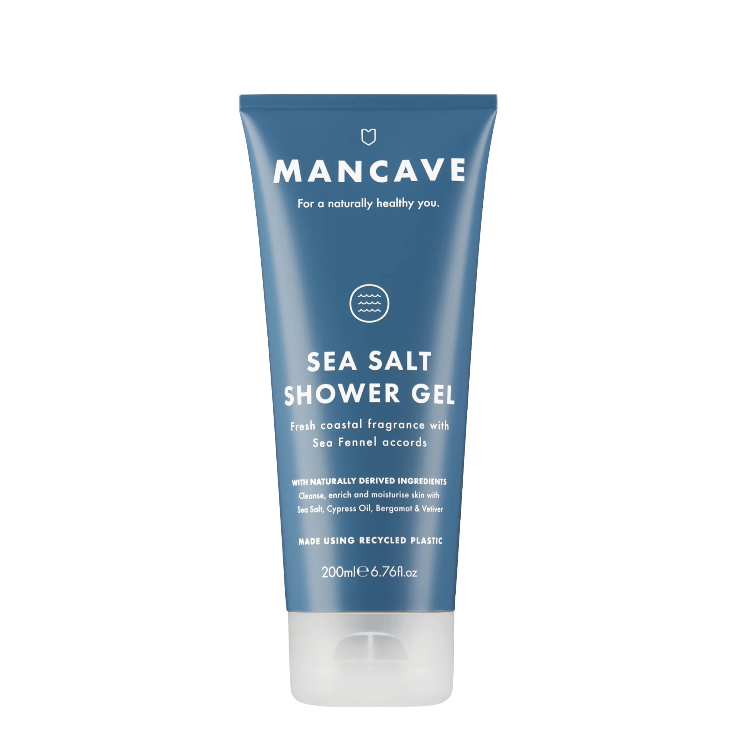 ManCave Sea Salt Shower Gel for Men, Coastal Aroma with Sea Fennel, Cypress and Bergamot, Sulphate and Paraben Free, Natural, Vegan, Cruelty Free, 200 ml