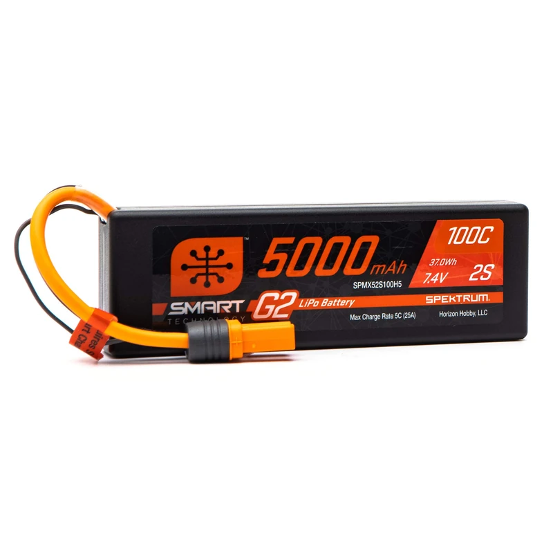 Spektrum 7.4V 5000mAh 2S 100C Smart G2 Hardcase LiPo Battery: IC5, SPMX52S100H5
