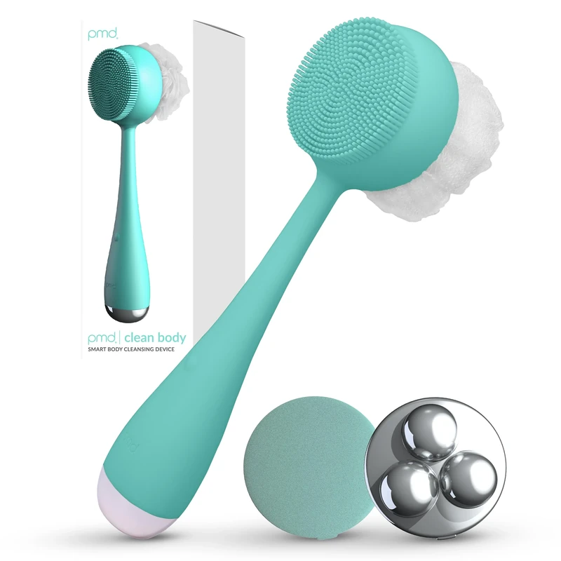 PMD Clean - Smart Body Cleansing Device with Silicone Brush & Three Interchangeable Attachments - Waterproof - SonicGlow Vibration - Cleanse, Exfoliate & Massage