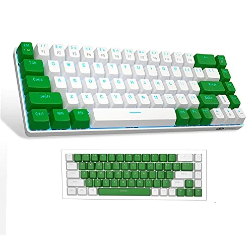 MageGee White 60% Gaming Mechanical Keyboard, Minimalist MK-Box LED Backlit Compact 68 Keys Wired Office Keyboard with Blue Switch for Windows Laptop PC Mac Convenient(White & Green)…