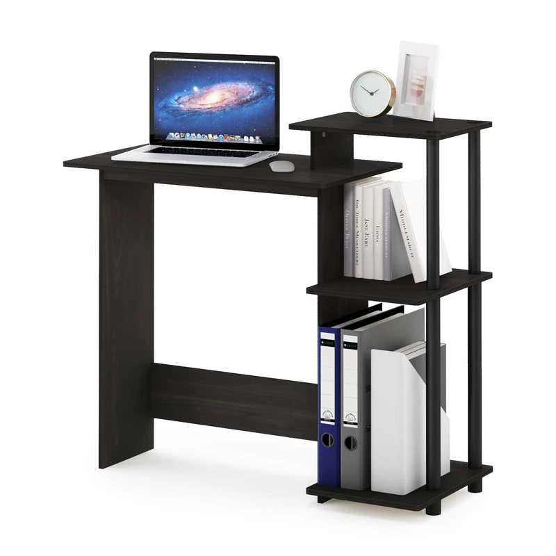 Furinno EFFICIENT Desk, Gaming Desk, with 3 Open Side Shelves, Laptop Notebook Computer Desk,Office Desk for Home Office, Study Room, Dorm, Dark Espresso