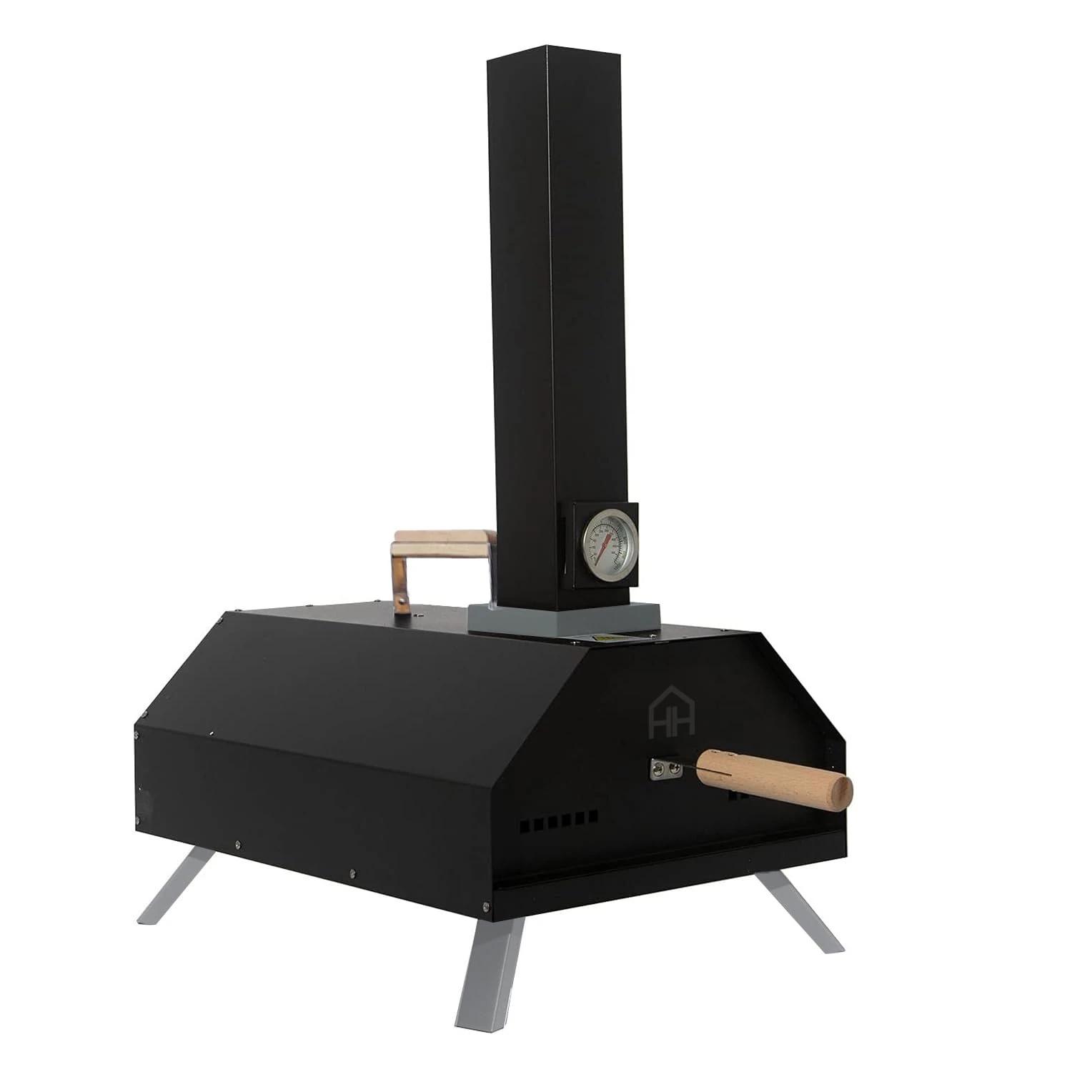 Haven Wood Fired Pizza BBQ Oven - Stainless Steel, Rustproof, Outdoor with 11" Pizza Stone, Paddle & Rain Cover - Black