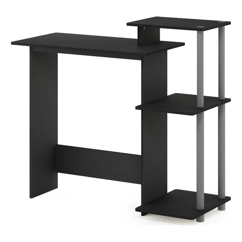 Furinno EFFICIENT Desk, Gaming Desk, with 3 Open Side Shelves, Laptop Notebook Computer Desk,Office Desk for Home Office, Study Room, Dorm, Solid Black