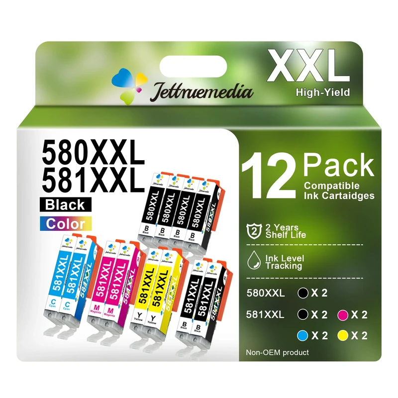 Jettruemedia 12-Pack 580XXL/581XXL Ink Cartridges for Canon Pixma