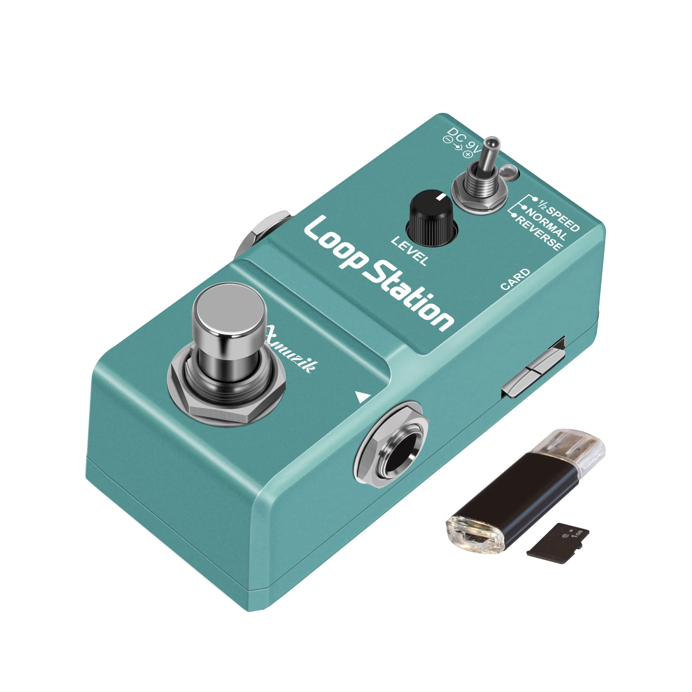 Amuzik Looper Guitar Pedal for Electric Guitar Loop Station Pedal Unlimited Overdubs 10 Minutes of Looping, 1/2 time, and Reverse, built-in SD Card for memory with 3 Modes Mini Size