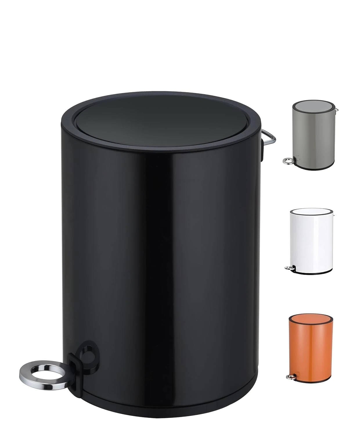 FurnitureXtra™ Modern Style Powder Coated Soft Close Pedal Bin, Plastic Inner bucket, ABS lid (Black, 6L)