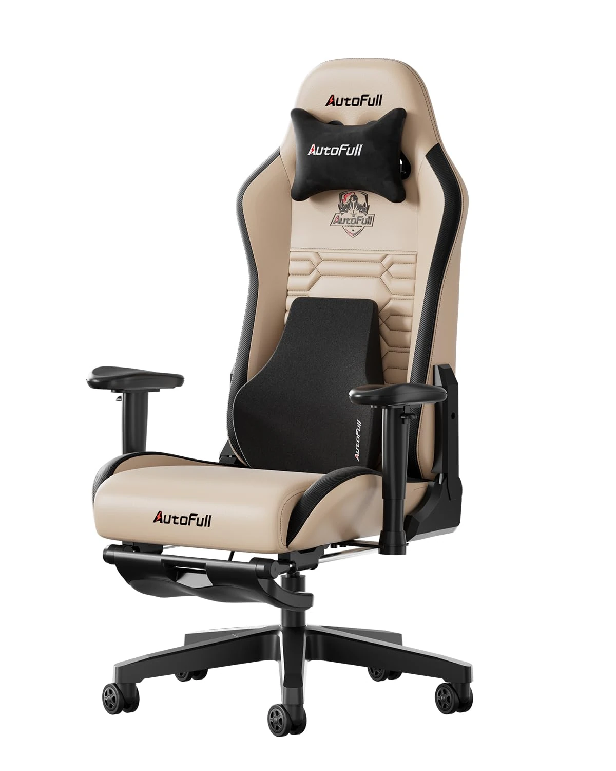 AutoFull Ergonomic Gaming Chair PU Leather Gaming Chair Office Chair, Adjustable Seat Height and Reclination, Headrest and Lumbar Support, Footrest, Brown
