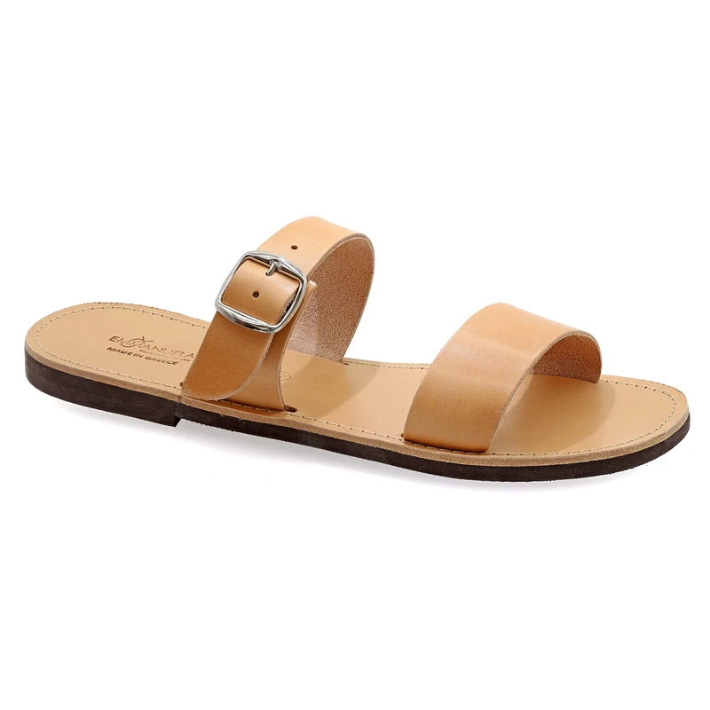 Size 7 Beige Emmanuela Ancient Greek Style Leather Sandals for Men, Quality Handmade Open Toe Men's Sandals with Adjustable Buckle Strap, Slide on Summer Shoes, Slider Strappy Mules