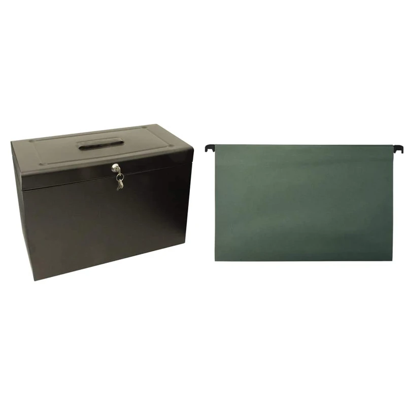 Cathedral 22 x 43.4 x 30.2 cm Metal Home File Foolscap, Black & Suspension files foolscap, Green, Pack of 10