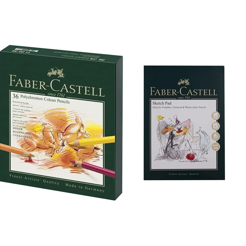 Faber-Castell Polychromos Coloured Pencils Gift Box x 36 Colours & Art & Graphic Sketch Pad, A4 160 gsm Pad of 40 Sheets