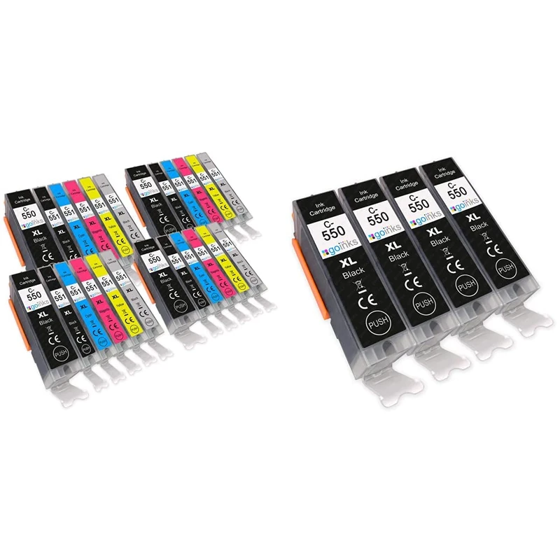 Go Inks 4 Set of 6 Ink Cartridges, Multi-Colour (Black, Cyan, Magenta, Yellow),. High Capacity (XL) & Black Ink Cartridges to repalce Canon PGI-550Bk Compatible/non-OEM for PIXMA Printers