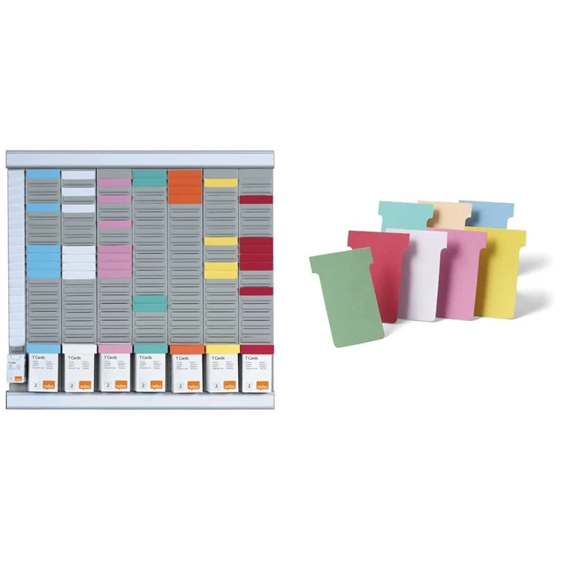 Nobo 2911080 T-Card,White, 7 Day Planning Kit & T-Card Planning Cards, White, Size 2, Pack Of 100 Planning Card Re-Fills, Office Wall Planner System, 2002002