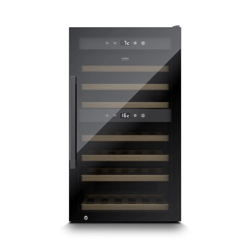 Caso Design WineExclusive 66 Smart Wine Cooler, Wine Fridge up to 66 Bottles - Two Separate Temperature Zones Adjustable from 5°-20°C for Red and White Wine, LED Illuminated, with Wi-Fi Module and App